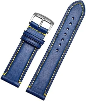 Wrist Straps Replaceable Black Wristband Genuine Leather Strap 23mm Blue Watch Band with Folding Buckle Bracelet Men's Watchband