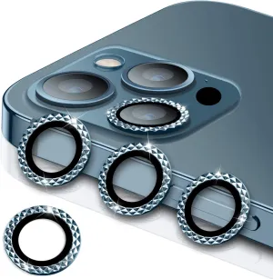 WSKEN [3 1] for iPhone 12 Pro Max Camera Lens Protector,[Diamond Series] Luxury Aluminum Alloy Metal Frame Lens Cover [Strong Adhere] Screen Protection Case - Diamond Pacific Blue
