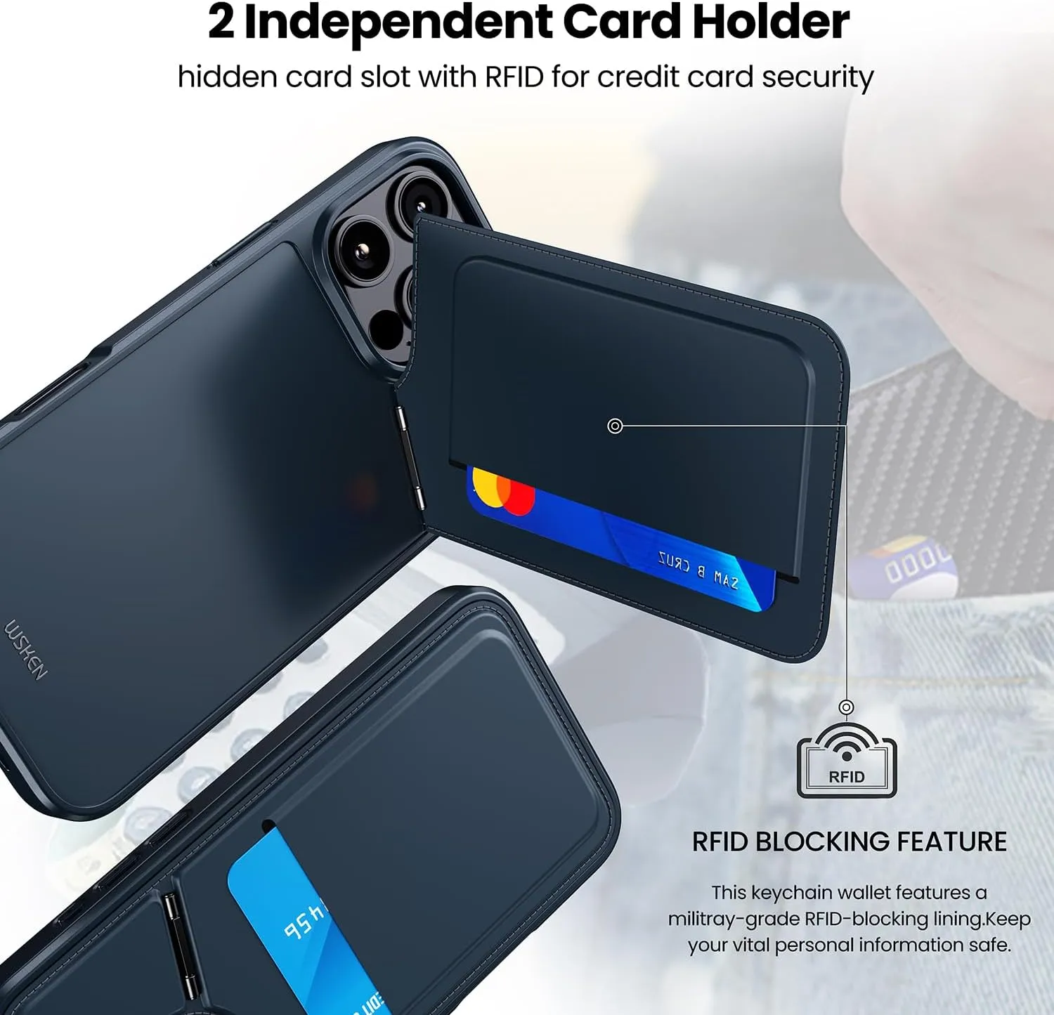 WSKEN for iPhone 16 Pro Max Wallet Case with Stand-RFID 2 Card Holder Slot Hidden Kickstand Compatible with MagSafe Strong Magnetic PU Leather Slim Shockproof Phone Cover,Blue