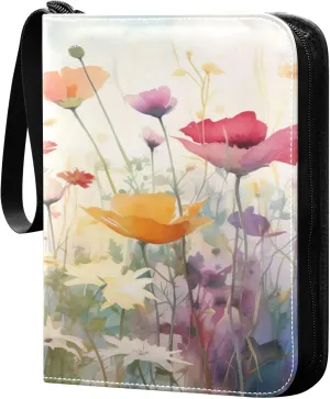 xigua Colorful Herbal Wildflower Card Binder 4-Pockets, Trading Card Binder 400 Pockets Baseball Card Binder Waterproof PU Leather Card Collection Binder for Games Card Album Card