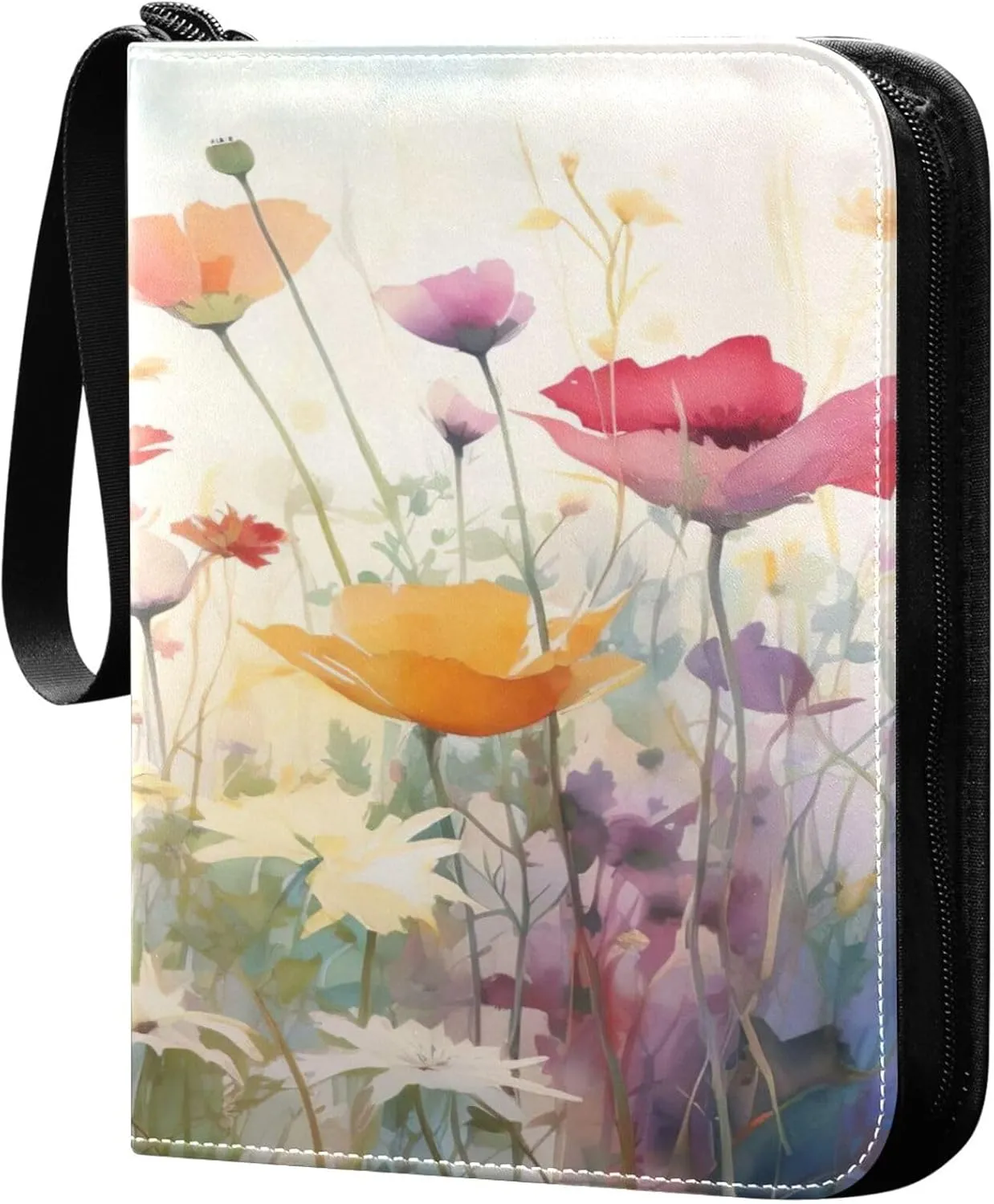 xigua Colorful Herbal Wildflower Card Binder 4-Pockets, Trading Card Binder 400 Pockets Baseball Card Binder Waterproof PU Leather Card Collection Binder for Games Card Album Card