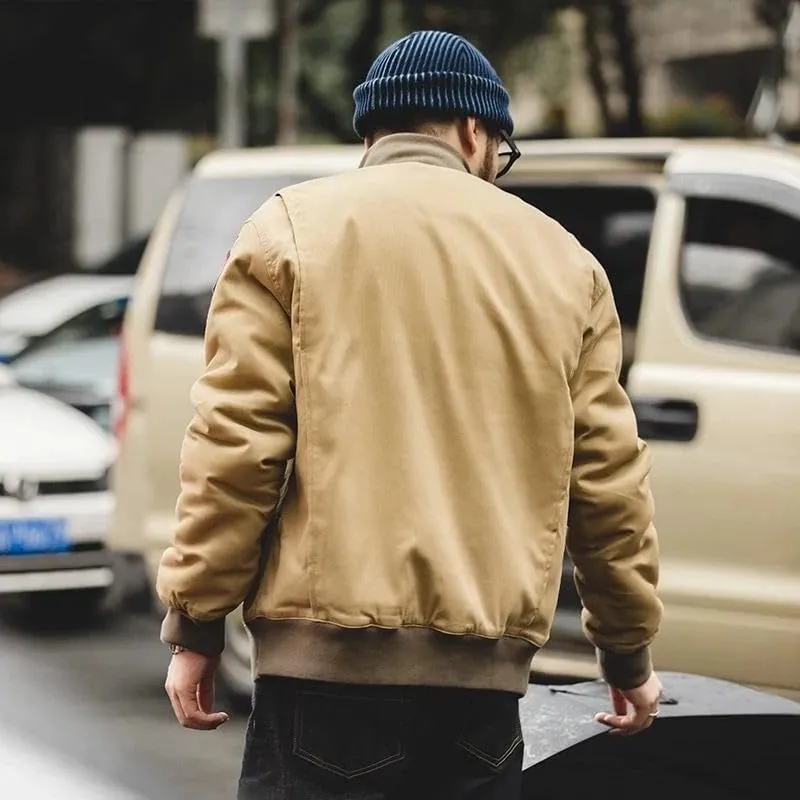 Xingfenly Men’ Jackets Brown Military Flight Bomber Tank Coat Pilot Aviator Jacket Collar Men Clothing