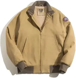 Xingfenly Men’ Jackets Brown Military Flight Bomber Tank Coat Pilot Aviator Jacket Collar Men Clothing