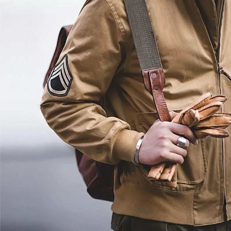 Xingfenly Men’ Jackets Brown Military Flight Bomber Tank Coat Pilot Aviator Jacket Collar Men Clothing