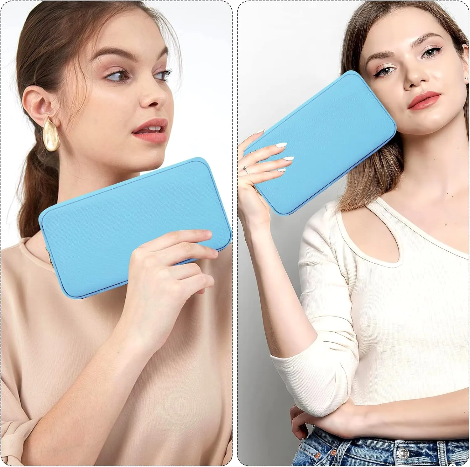 XSUIOY Makeup Bag - Cute Preppy Cosmetic Organizer, Waterproof Nylon, Sanitary Napkin Storage for Work (Blue-Middle)