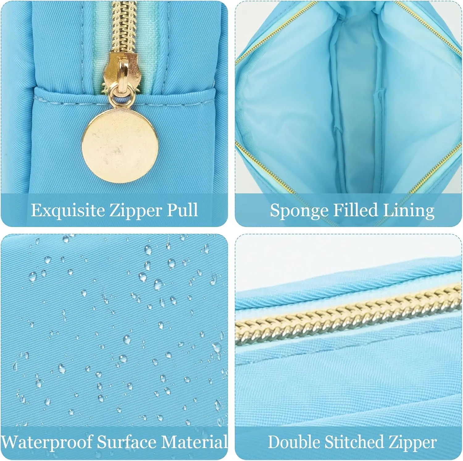XSUIOY Makeup Bag - Cute Preppy Cosmetic Organizer, Waterproof Nylon, Sanitary Napkin Storage for Work (Blue-Middle)