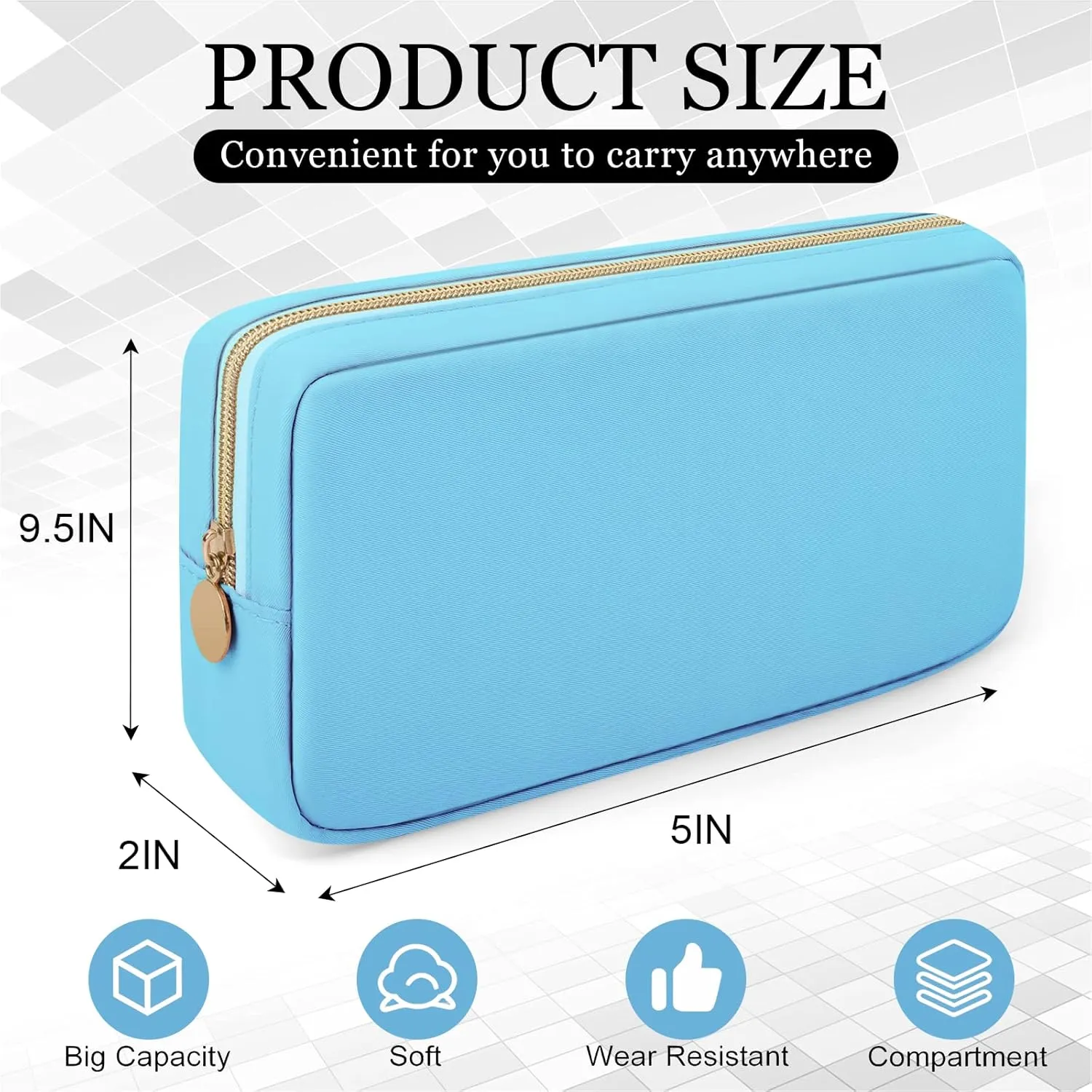 XSUIOY Makeup Bag - Cute Preppy Cosmetic Organizer, Waterproof Nylon, Sanitary Napkin Storage for Work (Blue-Middle)