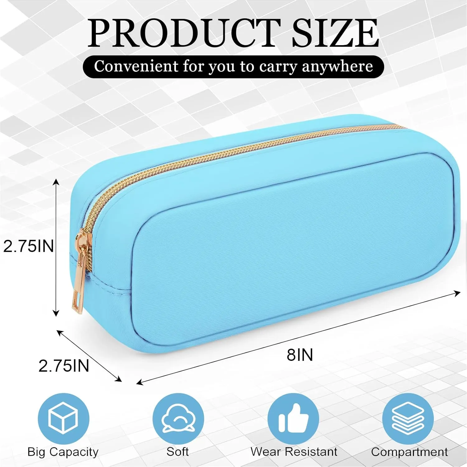 XSUIOY Makeup Bag Travel Bag Pouch for Purse, Cute Preppy Makeup Bag Cosmetic Zipper Pouch Purse Organizer Bag for Women, Waterproof Nylon Coin Pouch Sanitary Napkin Storage Bag for Work(Blue-Small)