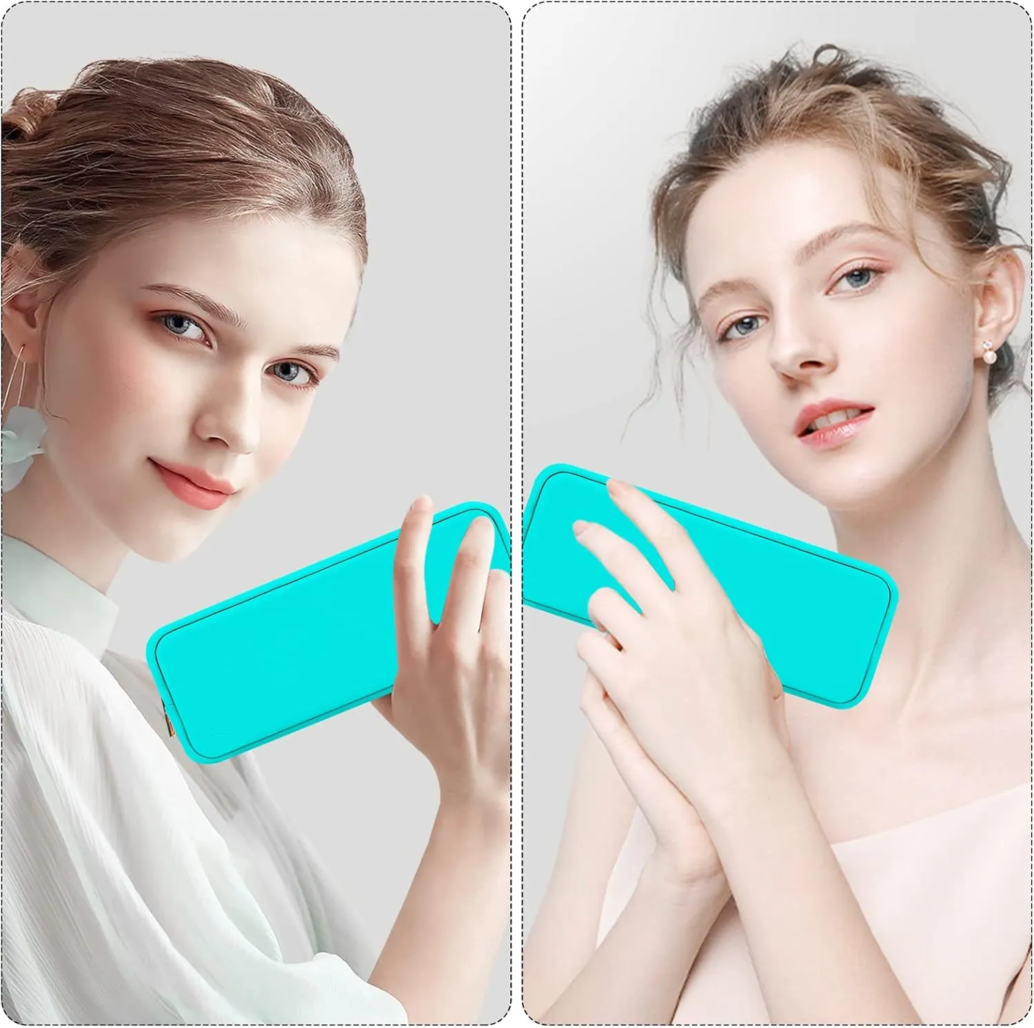 XSUIOY Makeup Bag Travel Bag Pouch for Purse, Cute Preppy Makeup Bag Cosmetic Zipper Pouch Purse Organizer Bag for Women, Waterproof Nylon Coin Pouch Sanitary Napkin Storage Bag for Work(Cyan-Small)