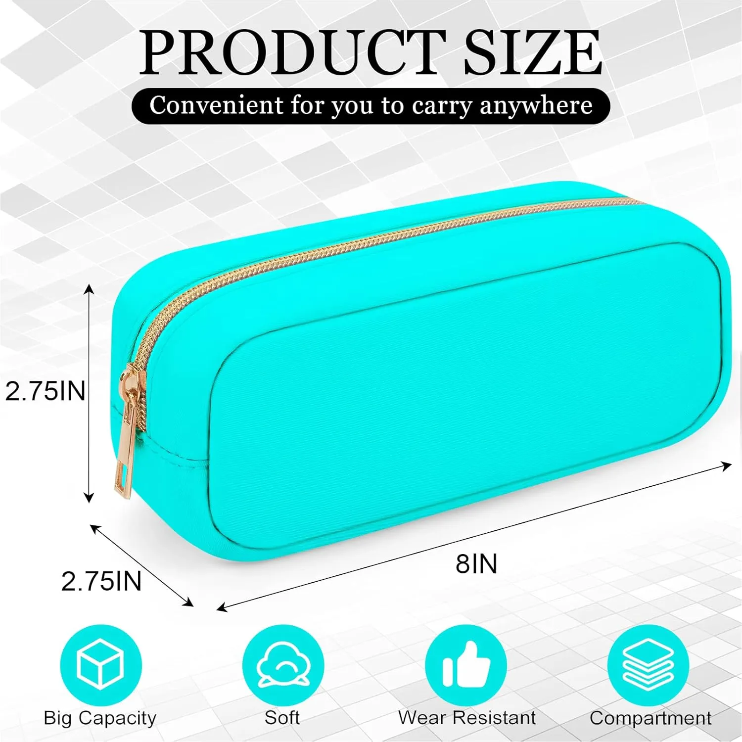 XSUIOY Makeup Bag Travel Bag Pouch for Purse, Cute Preppy Makeup Bag Cosmetic Zipper Pouch Purse Organizer Bag for Women, Waterproof Nylon Coin Pouch Sanitary Napkin Storage Bag for Work(Cyan-Small)