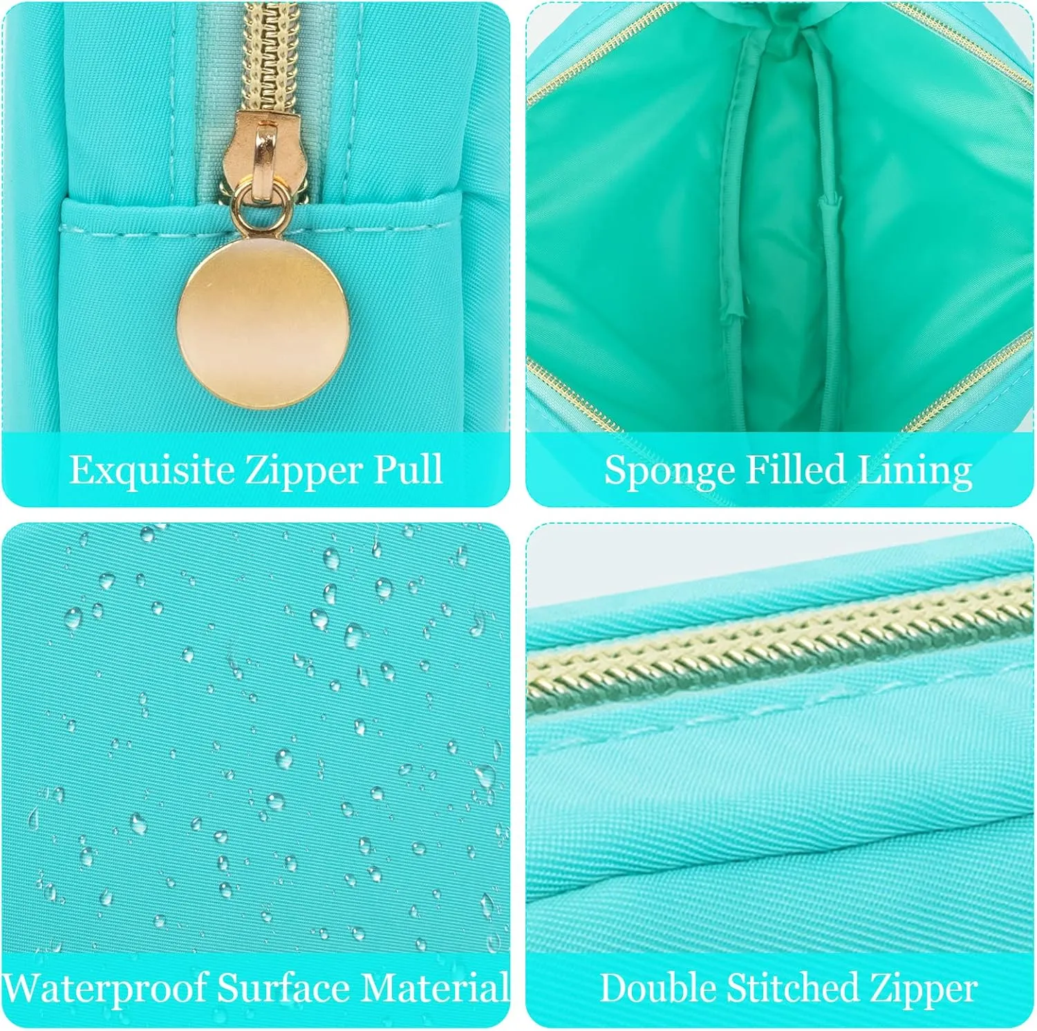 XSUIOY Makeup Bag Travel Bag Pouch for Purse, Cute Preppy Makeup Bag Cosmetic Zipper Pouch Purse Organizer Bag for Women, Waterproof Nylon Coin Pouch Sanitary Napkin Storage Bag for Work(Cyan-Small)