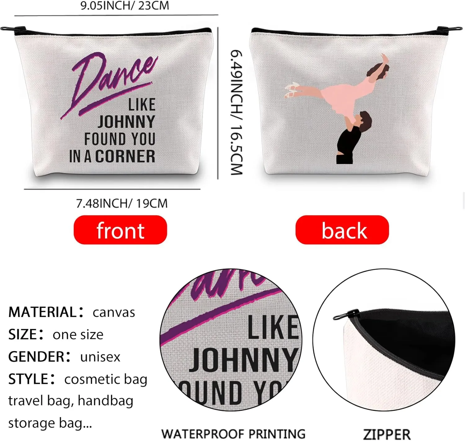 XYANFA Dance Miove Inspired cosmetic bag Dance lover gift Watermelon themed Gift 80s Movie Zipper Pouch