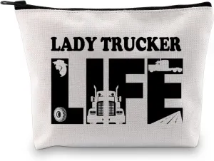 XYANFA Lady Trucker Makeup Bag Lady Trucker Life Truck Driving Gifts Womens Female Truck Driver Zipper Pouch (LADY TRUCKER LIFE)