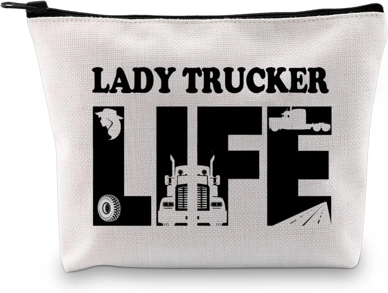 XYANFA Lady Trucker Makeup Bag Lady Trucker Life Truck Driving Gifts Womens Female Truck Driver Zipper Pouch (LADY TRUCKER LIFE)