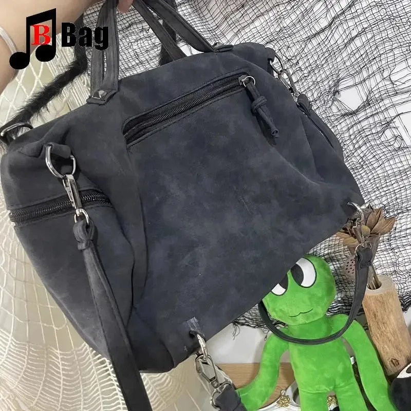 Y2k Girl Vintage Harajuku Punk Gothic Skeleton Rivet Womens Versatile Fashion Backpack Casual Large capacity Two Shoulders bag
