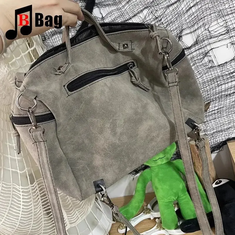 Y2k Girl Vintage Harajuku Punk Gothic Skeleton Rivet Womens Versatile Fashion Backpack Casual Large capacity Two Shoulders bag