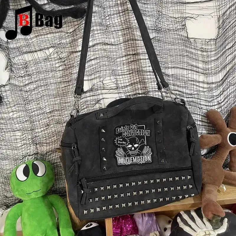 Y2k Girl Vintage Harajuku Punk Gothic Skeleton Rivet Womens Versatile Fashion Backpack Casual Large capacity Two Shoulders bag