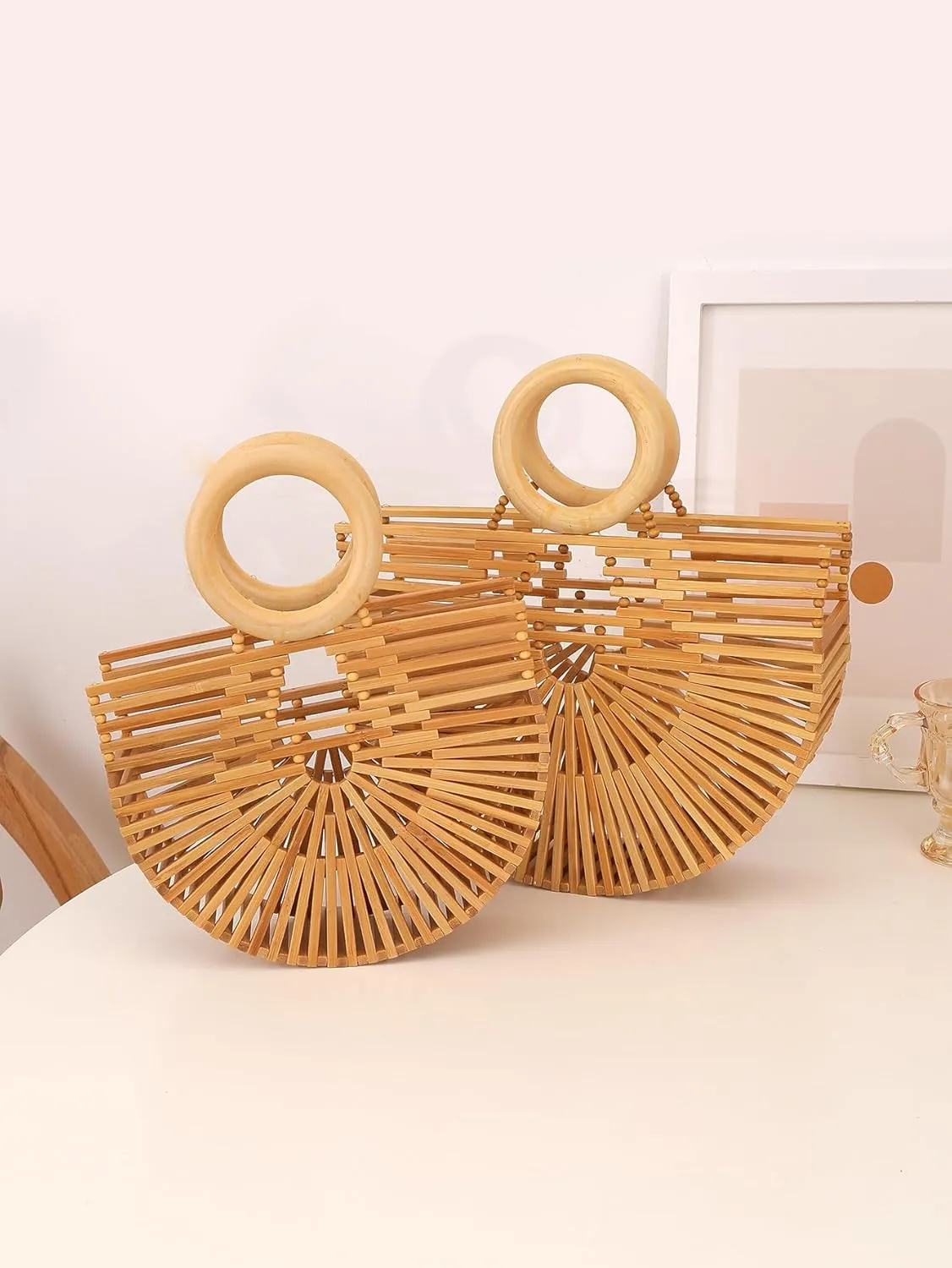 Yatemiole Womens Bamboo Handbags Handmade Purses Tote Bag for Summer beach
