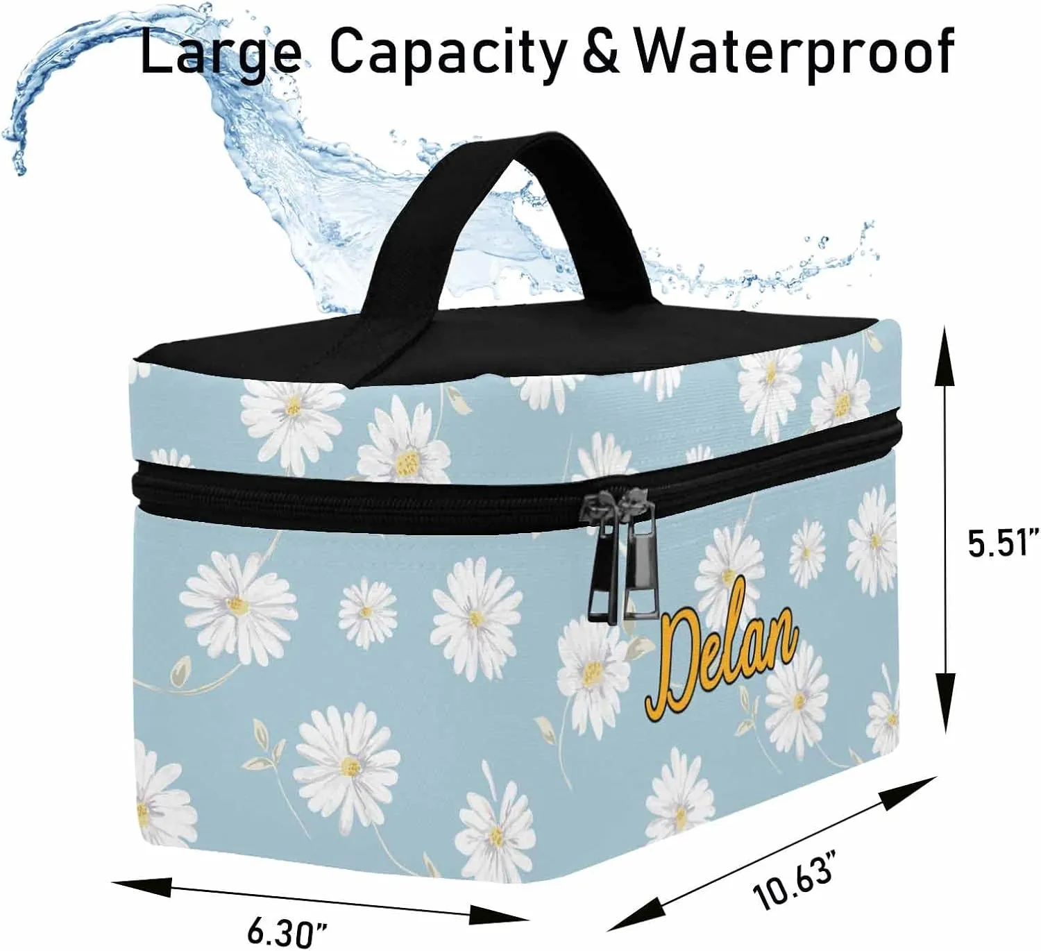 YESCUSTOM Personalized Makeup Bag Cosmetic Bag for Women Cosmetic Travel Makeup Bag, Blue Daisy Large Travel Toiletry Bag for Girls Make Up Bag Brush Bags Reusable Toiletry Bag