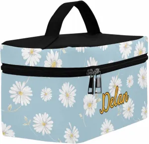 YESCUSTOM Personalized Makeup Bag Cosmetic Bag for Women Cosmetic Travel Makeup Bag, Blue Daisy Large Travel Toiletry Bag for Girls Make Up Bag Brush Bags Reusable Toiletry Bag