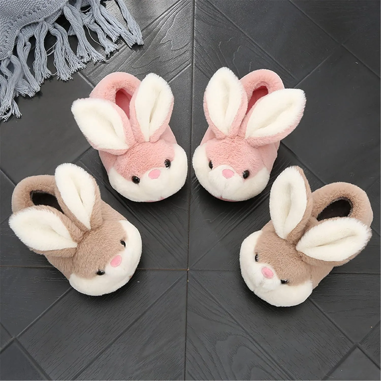 YILANLAN Women's Cute Bunny Animals Slippers Interesting Comfortable Furry Slippers Soft Plush Winter season Keep warm Home Slippers