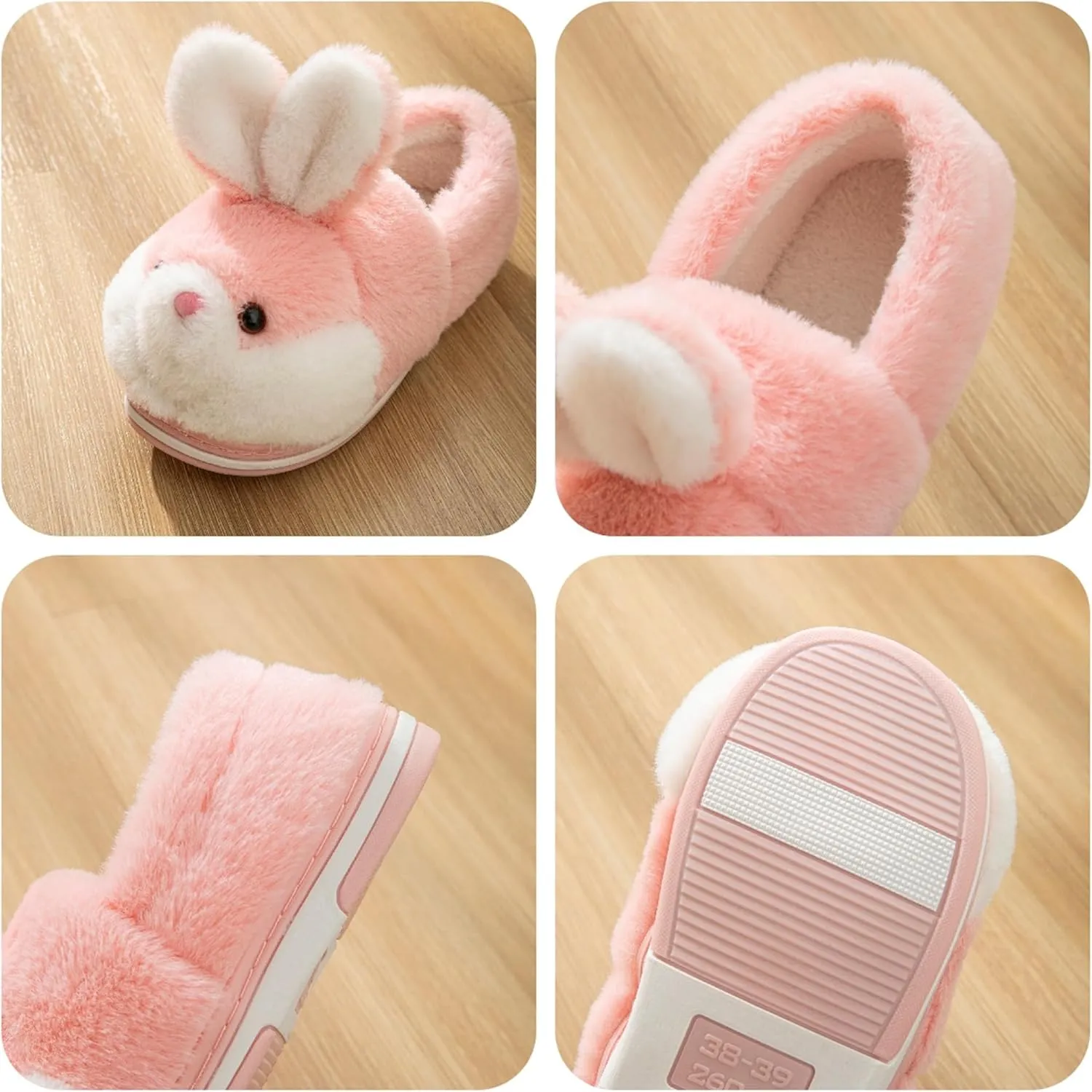 YILANLAN Women's Cute Bunny Animals Slippers Interesting Comfortable Furry Slippers Soft Plush Winter season Keep warm Home Slippers