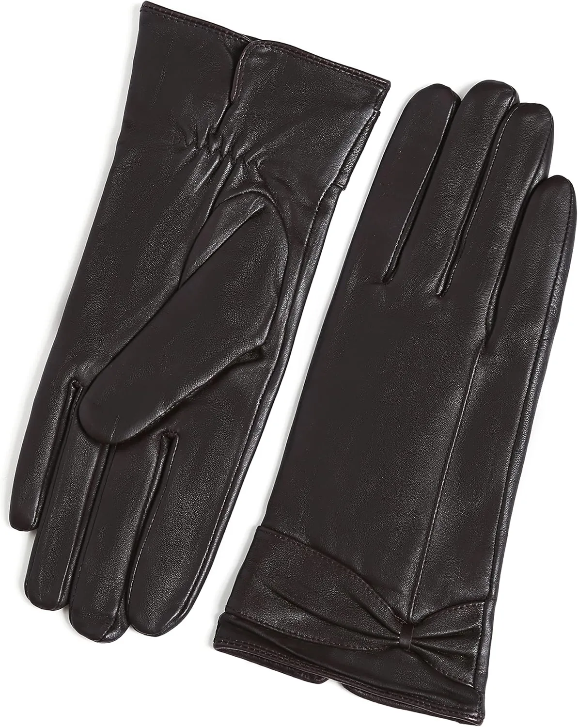 YISEVEN Women's Touchscreen Lambskin Dress Leather Gloves with Knot