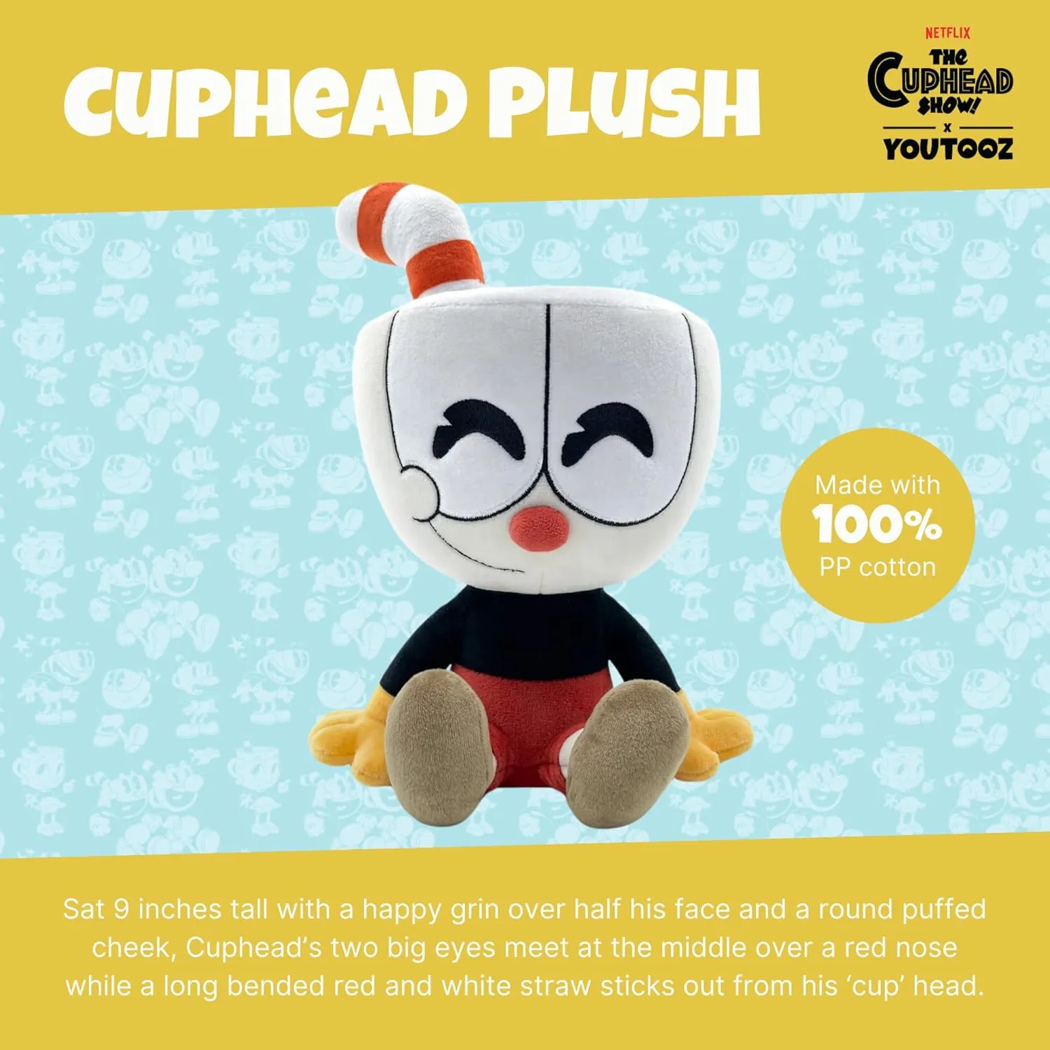 Youtooz Cuphead 9" Inch Plush Toy - Super Soft and Huggable Stuffed Doll of The Cuphead Show - Perfect for Collectors & Gamers of Cuphead Officially Licensed