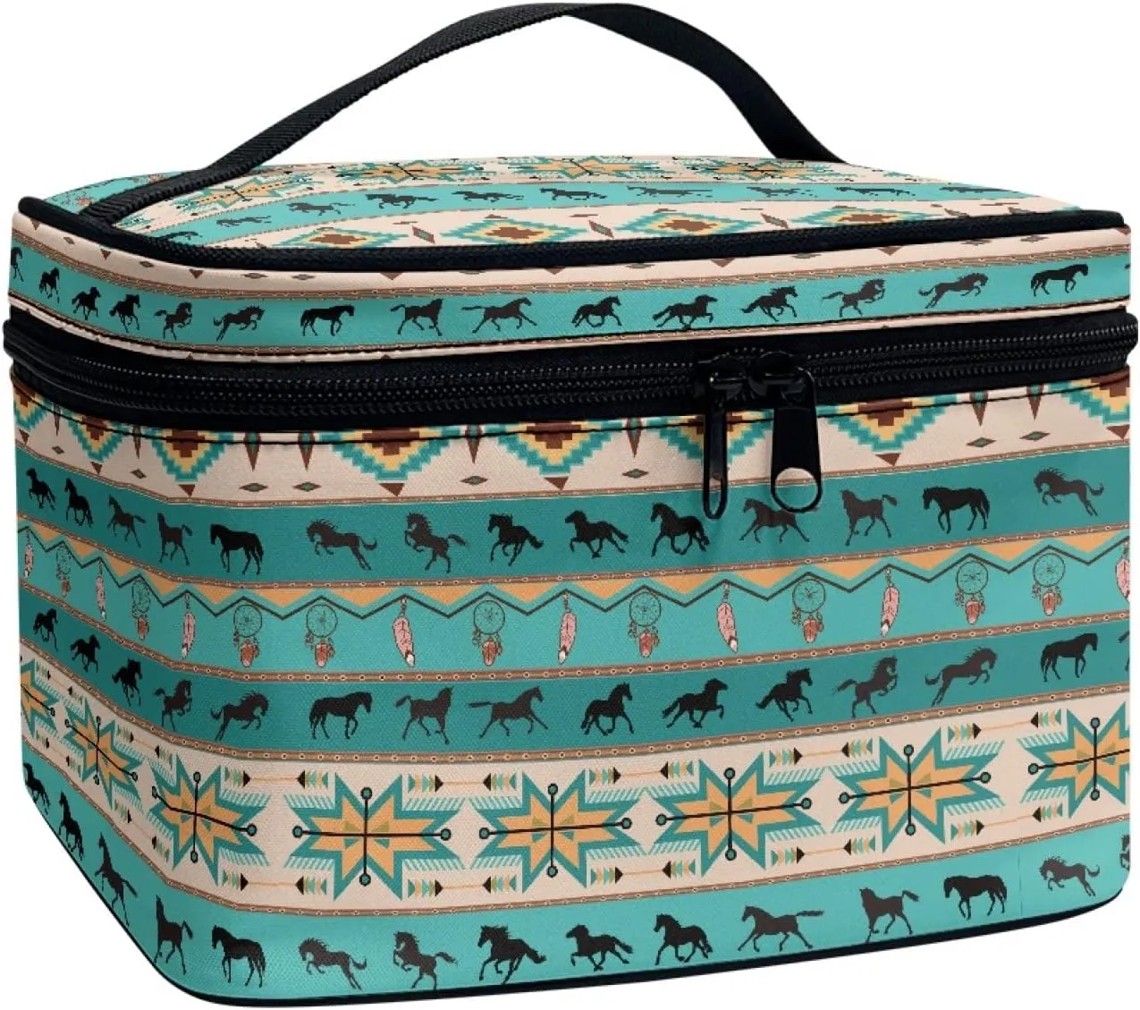 Yzaoxia Naive American Horse Pattern Make Up Organizer Bag Case Waterproof Travel Toiletry Bags Multi-function Cosmetic Bag Washable Makeup Bag for Women