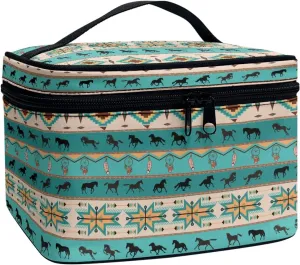 Yzaoxia Naive American Horse Pattern Make Up Organizer Bag Case Waterproof Travel Toiletry Bags Multi-function Cosmetic Bag Washable Makeup Bag for Women