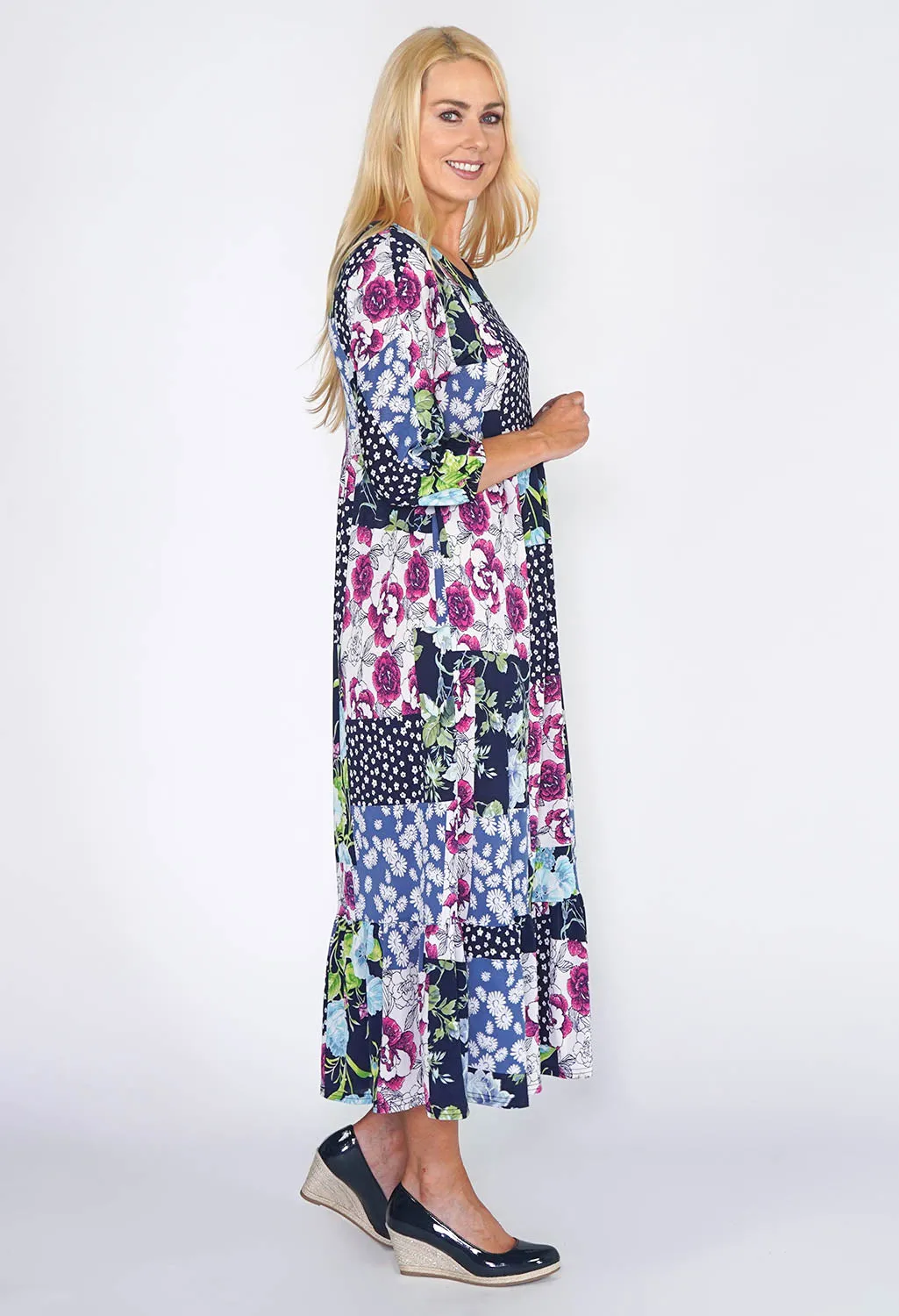 Zapara Patchwork Design Midi Dress