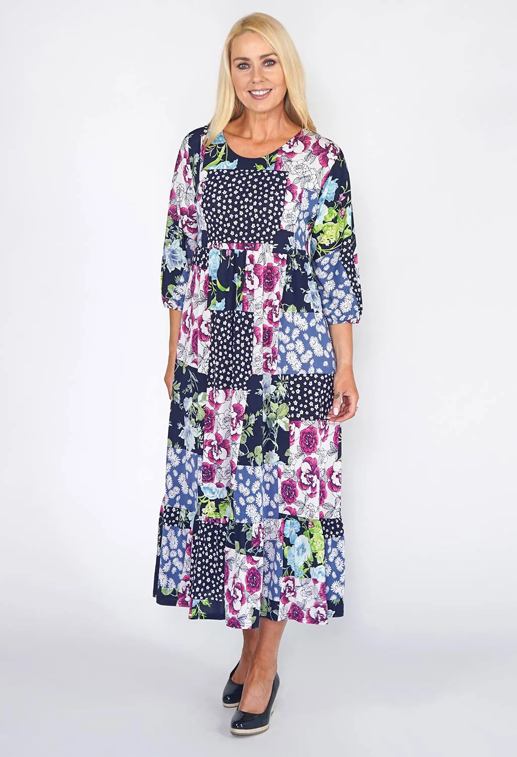 Zapara Patchwork Design Midi Dress