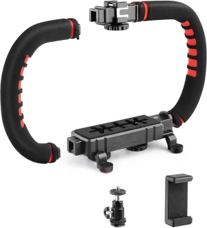 Zeadio Camera Smartphone Stabilizer, Handle Grip Handheld Video Rig, Compatibility with All Camera, Camcorder, Action Camera, DSLR and for All iPhone and Android Smartphones