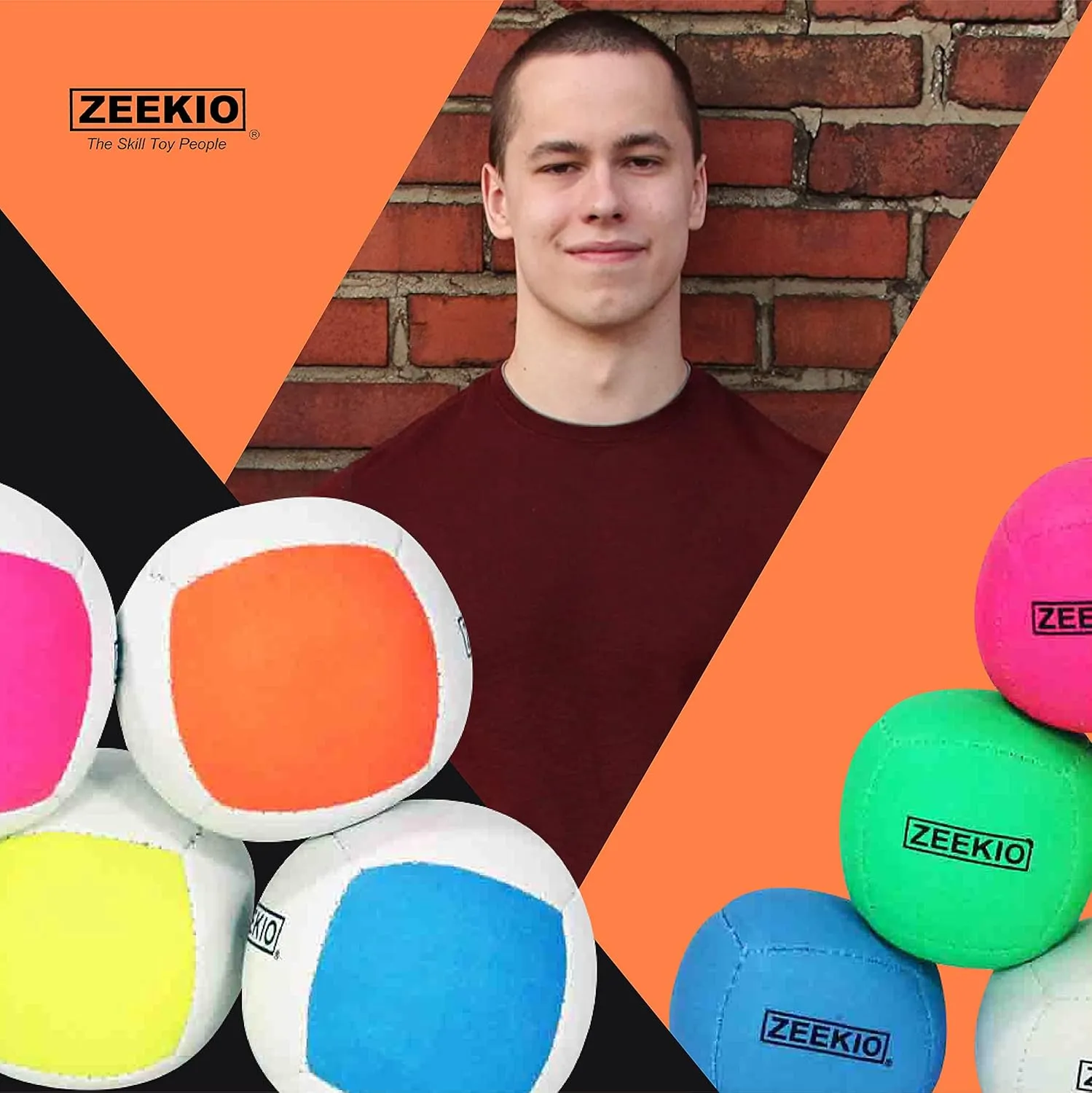 Zeekio Lunar Juggling Balls - [Set of 3], Professional UV Reactive, 6-Panel Balls, Synthetic Leather, Millet Filled, 110g Each, White/Blue
