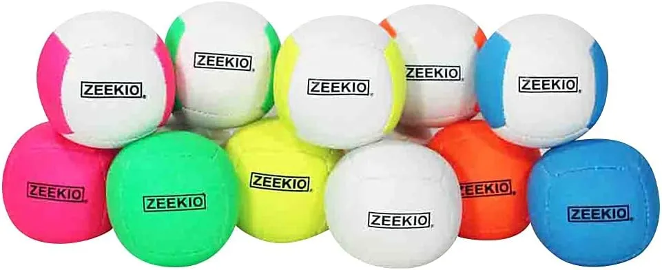 Zeekio Lunar Juggling Balls - [Set of 3], Professional UV Reactive, 6-Panel Balls, Synthetic Leather, Millet Filled, 110g Each, White/Blue