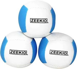 Zeekio Lunar Juggling Balls - [Set of 3], Professional UV Reactive, 6-Panel Balls, Synthetic Leather, Millet Filled, 110g Each, White/Blue