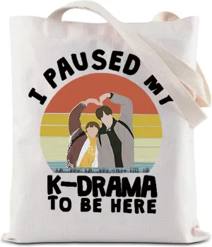ZJXHPO K Drama Gift for Korean TV Show Fans I Paused My KDrama To Be Here K Drama Cosmetic Bag Korean Lover Gift (KDrama Tote)