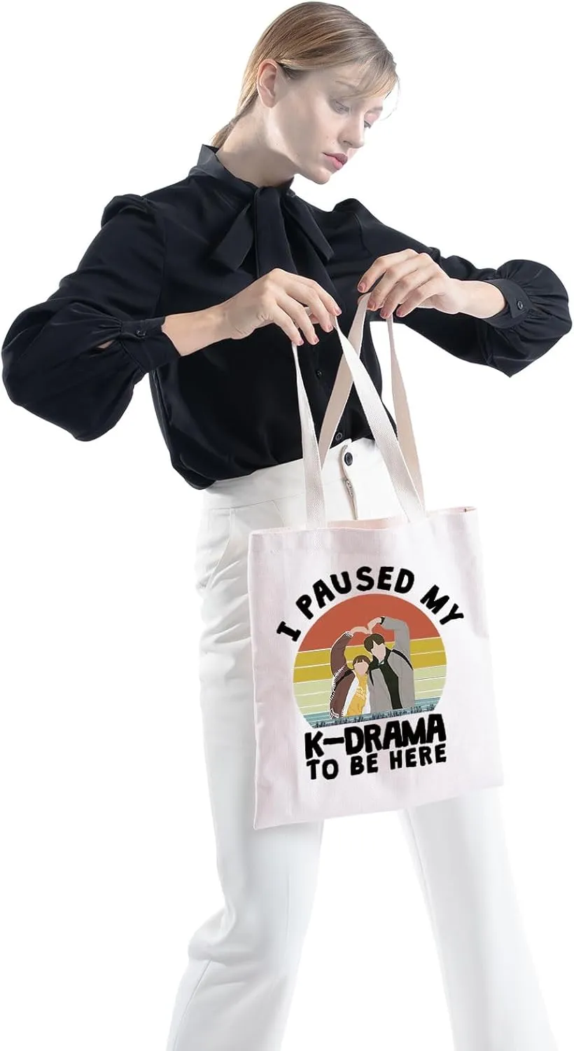 ZJXHPO K Drama Gift for Korean TV Show Fans I Paused My KDrama To Be Here K Drama Cosmetic Bag Korean Lover Gift (KDrama Tote)