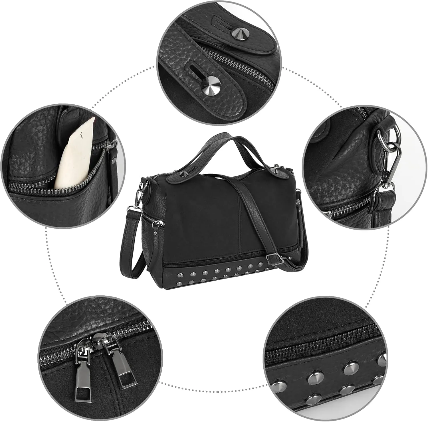 ZLM BAG US Punk Rivet Hobo Handbag for Women Large Crossbody Purse Leather Top Handle Bag