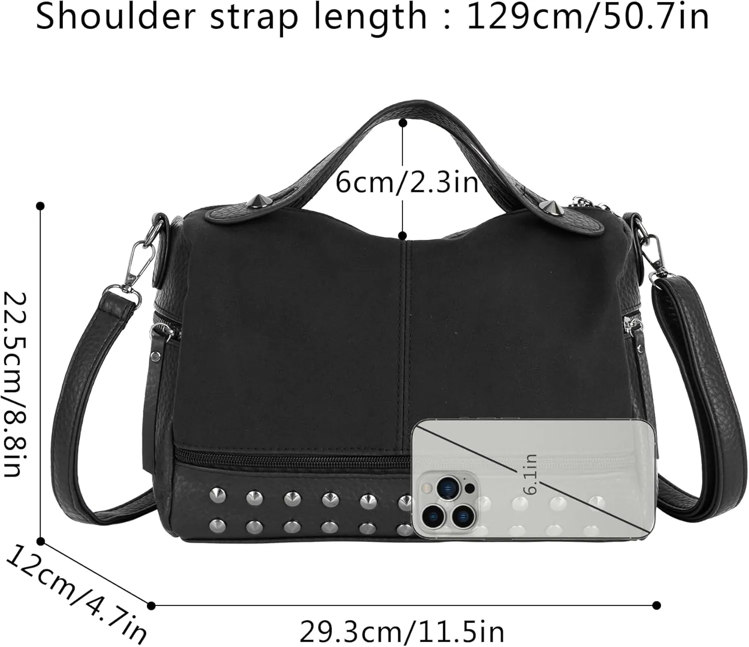 ZLM BAG US Punk Rivet Hobo Handbag for Women Large Crossbody Purse Leather Top Handle Bag