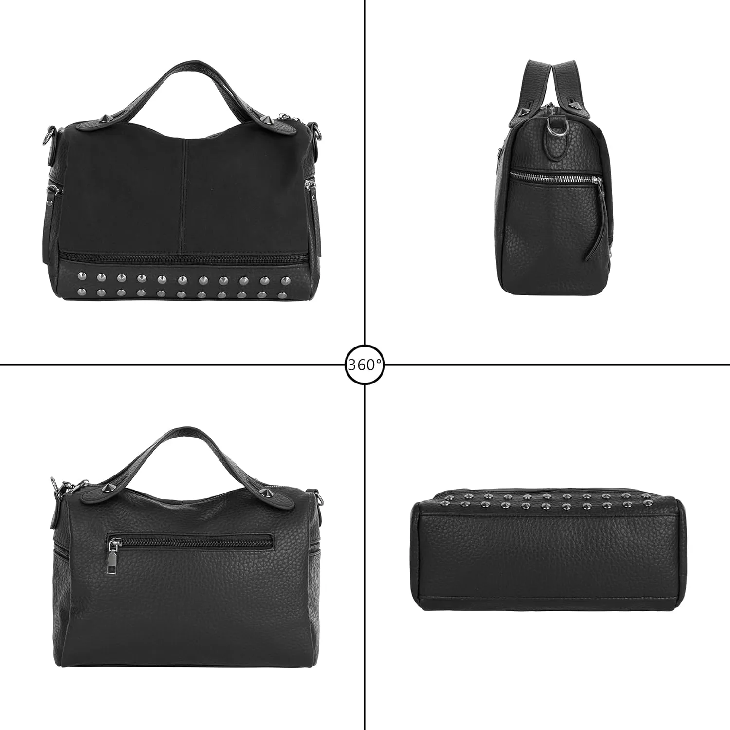 ZLM BAG US Punk Rivet Hobo Handbag for Women Large Crossbody Purse Leather Top Handle Bag