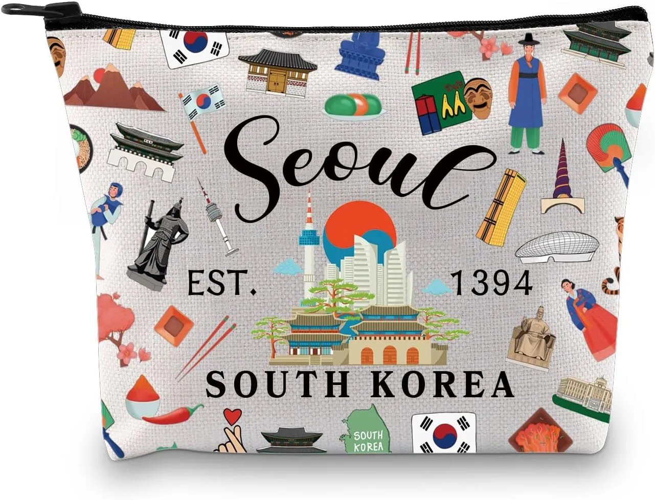 Zuo Bao South Korea Flag Seoul Gift Korean Toiletry Bag Seoul Lover Gift South Korea Gift Seoul City Gift South Korea Travel Gift (Seoul)